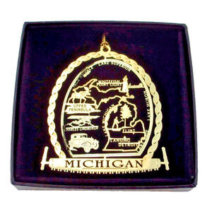 Michigan State Ornament Brass, Personalize with Year Charm 2018 to 2026